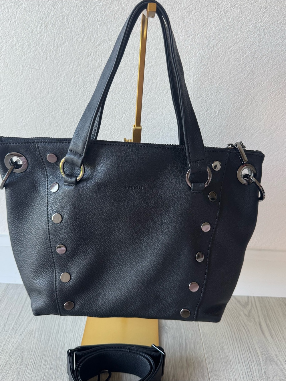 Hammitt Daniel Black Leather Gunmetal Trim Tote